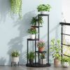 5-Tier Indoor Plant Stand with Black Metal Frame and Brown Wood Finish Shelves