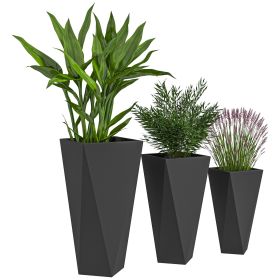 Outsunny Indoor Outdoor Planters Set of 3 MgO Tall Planters Stackable Flower Pots with Drainage Holes for Garden Balcony Black