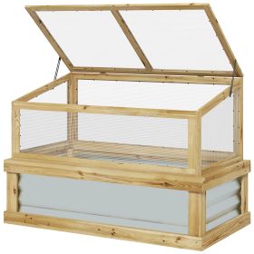 Outsunny Wooden Cold Frame Greenhouse Lean-to Raised Garden Bed Flower Planter Shelf 41x22.5x28.25 Natural