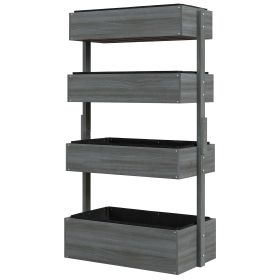 Outsunny 4-Tier Wooden Garden Box, Self-Draining, Fabric Bottom, Tiered Save Space, Planter Box for Flowers, Vegetables, Herbs, Gray