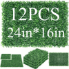 12 Pcs 24x16inch Artificial Grass Wall Panels, Decorative Boxwood Grass Backdrop for Outdoor Garden Fence
