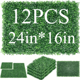 12 Pcs 24x16inch Artificial Grass Wall Panels, Decorative Boxwood Grass Backdrop for Outdoor Garden Fence