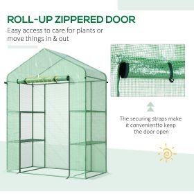 56" x 29" x 77" Walk-in Greenhouse, Garden Hot House with 3 Tier Shleves, Roll-Up Door and PE Cover, Green
