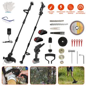 3-in-1 Cordless Electric Pole Saw & Mini Chainsaw & Grass Trimmer Kit with Adjustable Length 2Pcs 21V 1500mAh Batteries 4in/6in Chains Saw Rotatable H