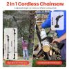 3-in-1 Cordless Electric Pole Saw & Mini Chainsaw & Grass Trimmer Kit with Adjustable Length 2Pcs 21V 1500mAh Batteries 4in/6in Chains Saw Rotatable H