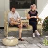 Outsunny 2-Seat Wooden Garden Bench with Table, Umbrella Hole, High Backrest, Armrests for Backyard, Patio, Garden, Natural Wood