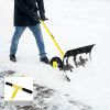 Heavy Duty Steel Snow Shovel with Wheels Adjustable Handle High Capacity Snow Pusher with Anti-Scratch Plate for Driveway & Sidewalk