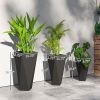 Outsunny Indoor Outdoor Planters Set of 3 MgO Tall Planters Stackable Flower Pots with Drainage Holes for Garden Balcony Black