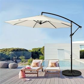 Outdoor Offset Patio Umbrella with Infinite Tilt Waterproof and Fade Resistant Recycled Fabric Canopy Cantilever Hanging Umbrella for Deck Garden Back (Color: cream color)